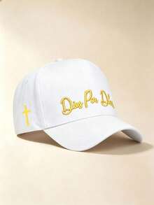 1pc Unisex Curved Brim Baseball Cap, Spanish Cursive "Dios Por Delante" Embroidery, Side Cross Print, Adjustable, For Daily, Street,Party, Travel Wear - Multicolor - View 6