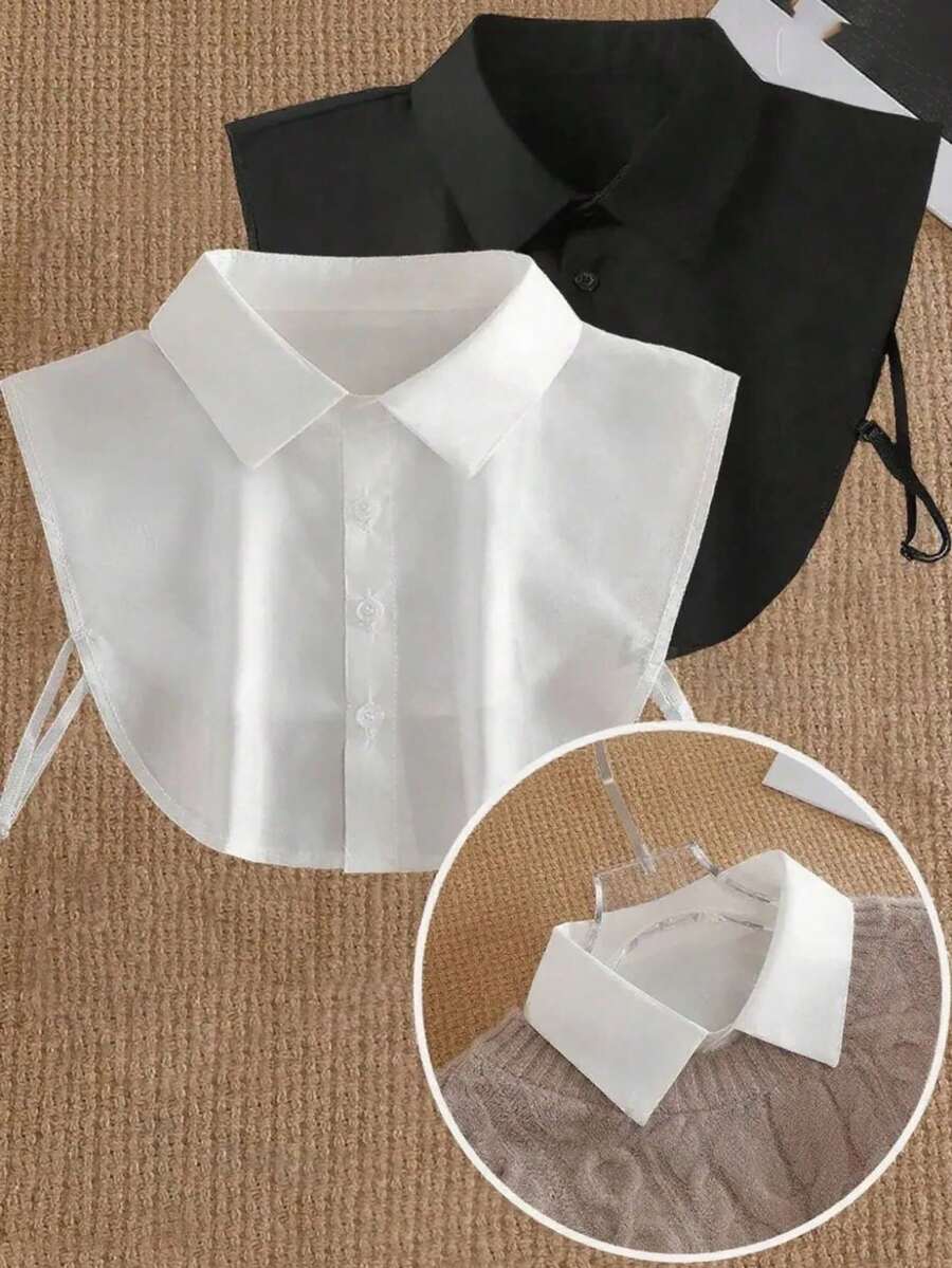 1/2pcs Detachable False Shirt Collar, Black White Decorative Lapel Fake Collar, Tie Strap Design, Sweater Coat Fashion Accessory - Multicolor - View 1