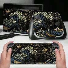 Switch Sticker Set, Black & Gold Ukiyo-E Wave Pattern, Waterproof Scratch-Resistant Self-Adhesive Vinyl Game Console Skin, Removable No Residue, Full Set Console + Joy-Con Controller Decorative Film - View 9
