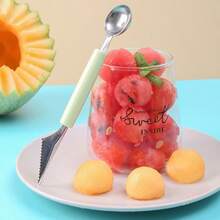 1pc Stainless Steel Fruit Scooper Watermelon Cutter Ball Spoon Ice Cream Scoop Fruit Divider Carving Knife - Pink - View 4