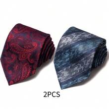AlanKing 1 Set 2pcs Men's Striped Formal Ties, Suitable For Work, Interview, Wedding, Groomsman - Color Mixing - View 8