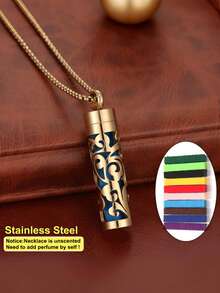 New Stainless Steel Jewelry Aromatherapy Diffuser Pendant Necklace, Hollow Flower Heart Open Locket Fragrance Essential Oil Diffuser Necklace, Couples & Men Punk Necklace Accessory Gift - Black - View 12