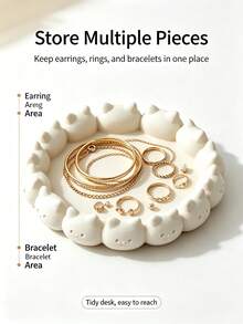 1PC Cute Cat Jewelry Storage Tray, Desktop Organizer, Jewelry Tray, Cat Shaped, Suitable For Rings, Necklaces, Earrings And Other Jewelry, Multiple Colors Available, Suitable For Bedroom Vanity - Cat - View 4
