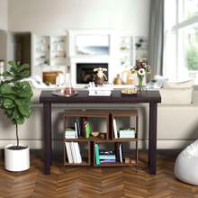 Mesa consola de madera maciza (46 x 12 x 32 pulgadas) - Mesa estrecha de entrada y pasillo, mesa de sofá para sala de estar/vestíbulo, fácil montaje - Negro - Ver 2