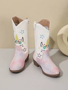 Girls' Star Western Mid-Calf Boots, Children's Boots - Beige - View 4