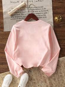 Tween-flicka roligt tryck rundhals långärmad T-shirt, höst/vintertopp - Rosa - Visa 4