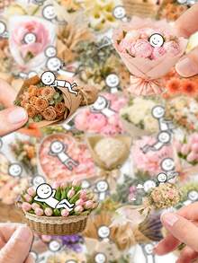 50Pcs PET Little Happiness In Bouquet Stickers, Fresh Bouquet Healing Style, Including Rose Bouquets, Carnations, Tulips, Sunflowers, Small Flower Baskets, Gift Boxes, Bows, Hearts, Flower Elements, For Tablet, Notebook, Storage Box, DIY Craft Decor - Multicolor - View 2