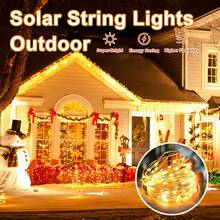 Solar Powered Flexible LED Garland, Daytime Solar Charging, Weather Resistant, Soft Warm Glow For Fence, Door Frame, Lawn, Camping Tent & Holiday Decor - Copper Wire String Lights - View 11