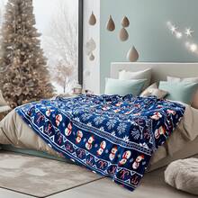 1pc Christmas Gingerbread Man Flannel Digital Print Blanket, Living Room Sofa Decor Nap Throw Blanket, Christmas Gift Blanket - Blue - View 2