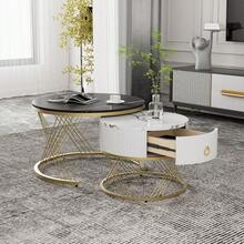 Elegant Nesting Coffee Table: Marble Look, Gold Decor, Side Table With Drawers - Set Of 2 - 1 - View 8