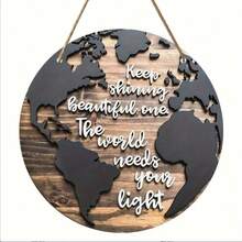 Inspirational World Map Wooden Wall Art - Circular Wreath Design, Perfect For Home And Office Decor, Ideal For Bedroom, Living Room - 1PC - View 2