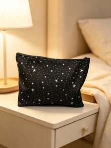 1pc/3pcsBlue, Black, White Star Printed Makeup Bag, Storage Pouch, Toiletry Bag, Suitable For Daily Grooming, Trips, Use In Spring, Summer, Autumn And Winter - Multicolor - View 4