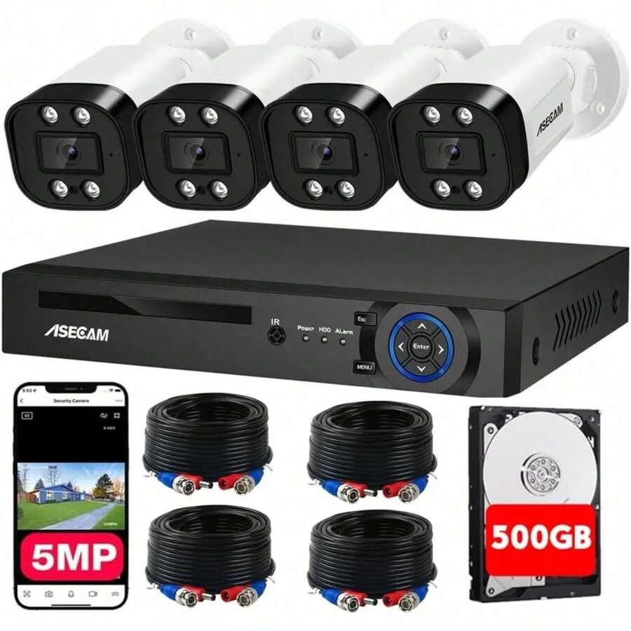 5MP 4-Camera Security System With 500GB Hard Drive. - White - View 1