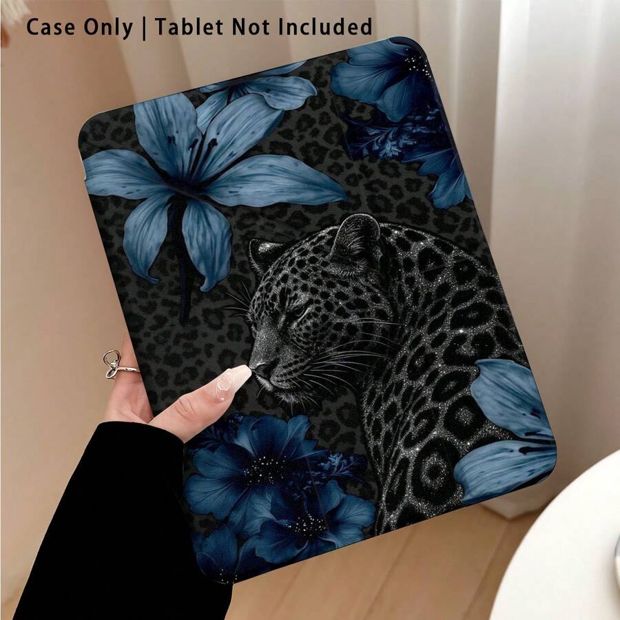 Cat & Lily Pattern Painted Effect Tablet Protective Case With Stand, Compatible With Honor 8/9/10/X8/X8A/X9/X8Pro/X9Pro, MatePad SE 11"/MatePad 11"/11.5", MatePad Pro, Apple 10th Gen/11th Gen 2025 (A16), Galaxy Tab A7/A9 And Other Popular Models - Style 14 - View 1