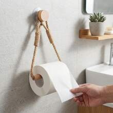 1/2pcs Rope Paper Towel Holder, Solid Wood Woven Towel Rack, Face Towel Storage Rack, No-Drill Creative Toilet Paper Holder, Elegant Practical Bathroom Toilet Paper Rack, Bathroom Accessories - Apricot - View 10