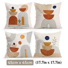 4pcs Bohemian Abstract Geometric Throw Pillow Covers, Minimalist Leaf & Cactus Print Pattern, Single-Sided Printed Pillow/Cushion Covers, Multi-Scene Decorative Pillow Covers Suitable For Living Room, Sofa, Bedroom, Pillow Inserts Not Included - Multicolor - View 11