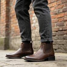 Vintage Western Cowboy Boots Men's Shaft Ankle Boots Commuter Versatile Ankle Boots - Brown - View 6
