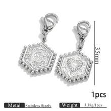 1pc Stainless Steel Gold Plated Hexagonal Letter Charm With Lobster Clasp, Alphabet Heart Pattern Pendant, DIY Keychain Bag Charm Accessories - one-size - View 54
