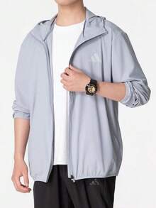 Jaket berkerudung tenun adidas, pria, abu-abu - Light Grey - View 1