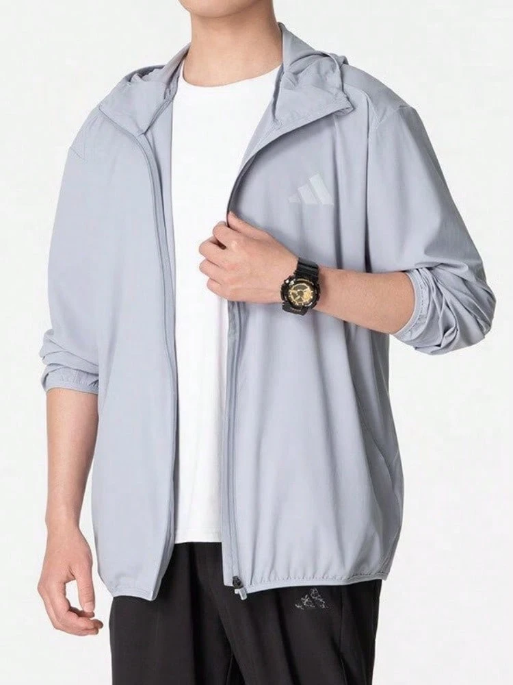 Jaket berkerudung tenun adidas, pria, abu-abu - Light Grey - View 1
