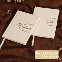 Wedding Vow Books For Bride And Groom, 2 Packs Linen Hardcover Notebooks With Bookmark, Lined Pages, For Wedding Ceremony And Vow Renewal, With Elegant Vow Keepsake Gift Box - Cream Linen - View 2