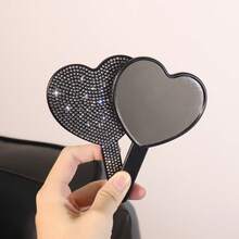 Handheld Heart-Shaped Makeup Mirror, Rhinestone Sparkling Portable Travel Makeup Mirror, Compact Hand Mirror For Women And Girls, Daily Touch-Up Beauty Tool Gift, Multiple Colors - Multicolor - View 5