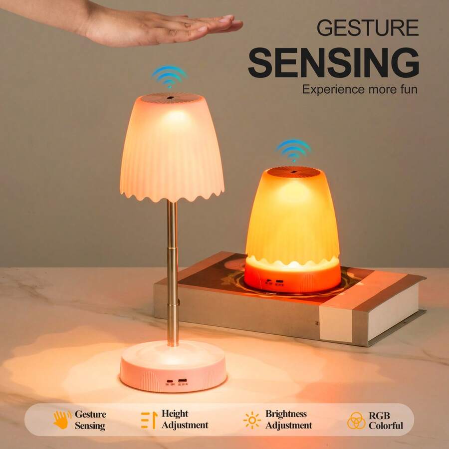 1PC Adjustable Height Gesture Sensor LED Desk Lamp, Rechargeable Bedside Night Light, Bedroom Bar Atmosphere Decorative Table Lamp