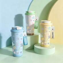 MINISO 咖啡杯，可愛小烏龜圖案，500ml 不鏽鋼咖啡杯，附吸管，便攜杯；送給年輕人的禮物 - 薄荷藍 - 查看 2