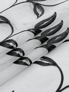 2件裝透光裝飾刺繡仿亞麻窗簾，適用於居家廚房、客廳與臥室 - 黑色 - 查看 9