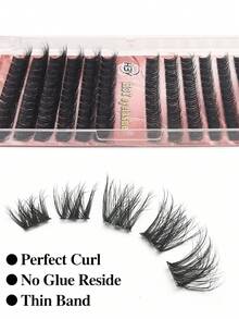 144 Clusters Dense Thick Cat Eye Lash Clusters, D-Curl Individual False Eyelashes, Create Dramatic Messy Sable Eye Makeup Look, Comfortable Soft Band Reusable DIY Eyelash Extensions, Easy To Apply For Makeup Newbies - D - View 3