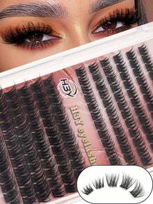144 Clusters Dense Thick Cat Eye Lash Clusters, D-Curl Individual False Eyelashes, Create Dramatic Messy Sable Eye Makeup Look, Comfortable Soft Band Reusable DIY Eyelash Extensions, Easy To Apply For Makeup Newbies - D - View 7