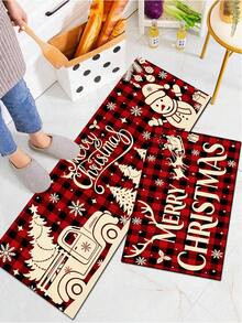 1/2pcs Christmas Kitchen Decor Rugs, Winter Kitchen Mats And Pads, Non-Slip Washable Absorbent Kitchen Accessories Decorative Floor Mat, Christmas Holiday Gift! - Multicolor - View 5