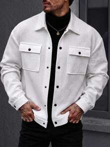 Men's Casual Textured Jacket, Lightweight Spring/Summer/Autumn Windbreaker - White - View 1