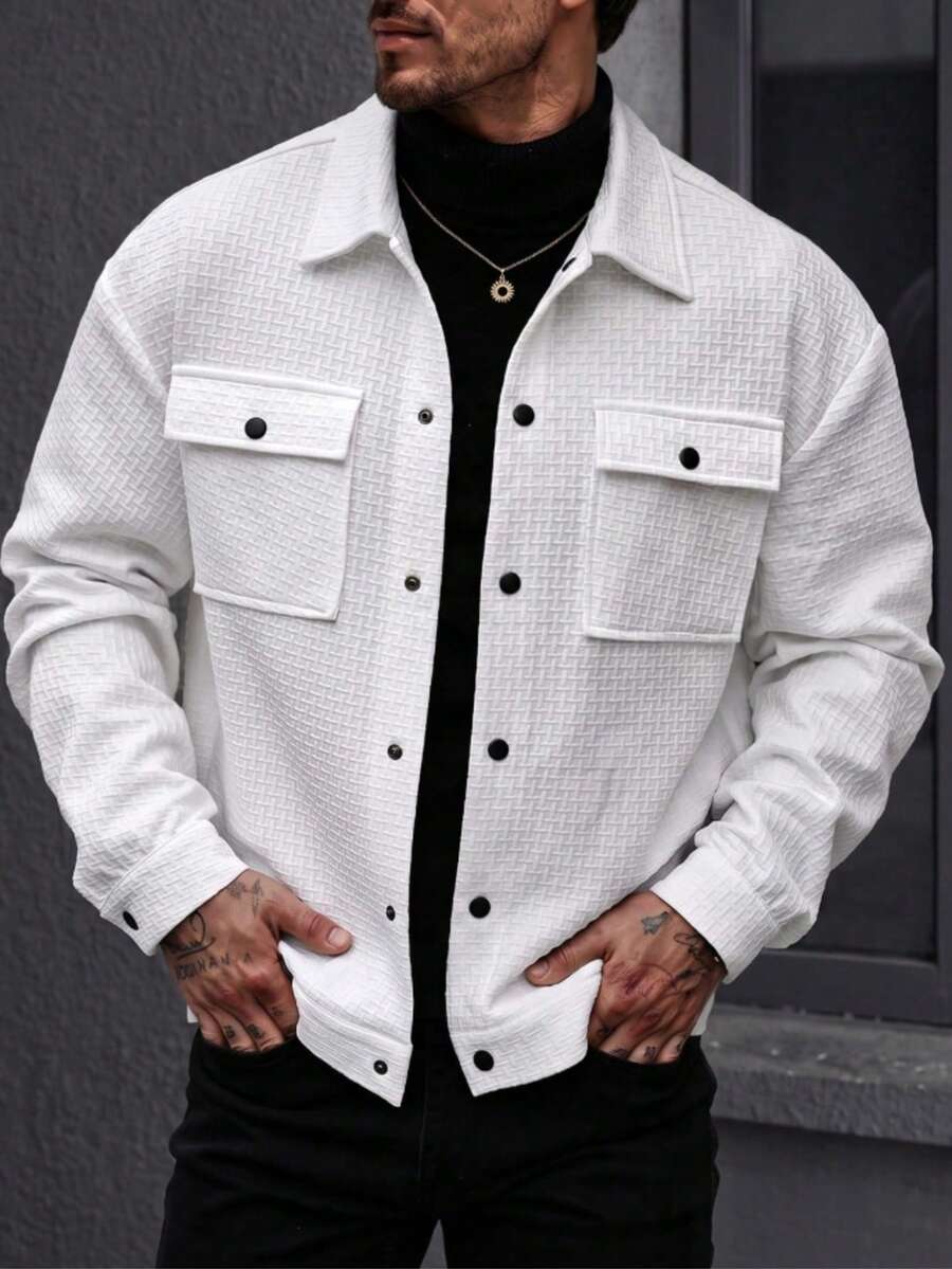 Men's Casual Textured Jacket, Lightweight Spring/Summer/Autumn Windbreaker - White - View 1