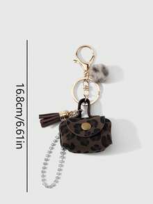 1pc Vintage Brown Leopard Print Tassel Keychain Bag Pendant - Multicolor - View 4