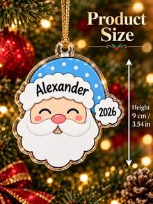 1pc Customized Santa Claus Head Acrylic Pendant, Personalized Name And Year Christmas Keepsake, Christmas Decoration, Christmas Gift, Holiday Gift, Christmas Tree Ornament, Christmas Gift - Multicolor - View 7