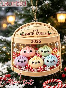 Personalized Dumpling Christmas Ornament, Customizable Text, Perfect Home Decor, Exquisite Christmas Home Decor, Customized Holiday Christmas Tree Ornament, Family Gift - Multicolor - View 1