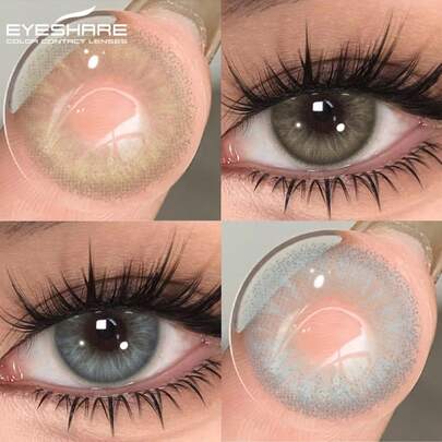 EYESHARE 1 par naturligt bruna färgade kontaktlinser för ögon, högkvalitativa grå skönhetslinser, modeblå ögonmakeup-linser, gröna ögonlinser för dagligt bruk, presenter och semesteraktiviteter, 6 månaders användning, 14,2 mm