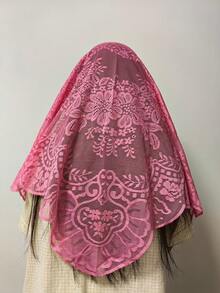 三角DIY蕾絲飾邊女款頭紗婚禮披肩 高端裝飾西瓜紅服飾配件 - 1件 西瓜紅 - 查看 8