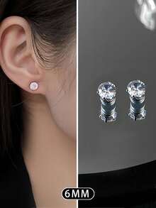 2pcs/set Magnetic Non Piercing Cubic Zirconia Earrings, Ear Cuff, Unisex Fashionable Gift - Silver - View 11