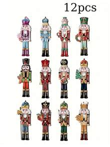 12pcs/24pcs Nutcracker Wooden Gift Tag, Christmas Table Place Card Decor, DIY Advent Calendar Ornament, Christmas Wall Collage Decoration, Nutcracker Bookmark Craft - Multicolor - View 9