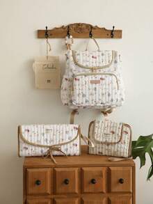 Tas Popok Motif Bunga, Tas Ransel Popok dengan Alas Ganti Popok & Tas Penyimpanan Popok untuk Ibu dan Ayah, Tas Ganti Popok Berbahan Quilted, Alas Ganti Popok, Pengatur Popok - MultiWarna - View 4