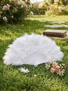 1 st vit brudhandfläkt med fjädrar och strass, BRIDE-bokstav, present till möhippas och brudshower, fotorekvizita och dekoration till bröllopsfoto - Flerfärgad - Visa 3