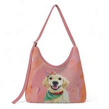 1Pc Custom Pet Dog Photo Print Cow Pattern Canvas Large Capacity Zipper Hobo Shoulder Bag For Daily Commute Shopping Party Or Gift - Multicolor - View 14