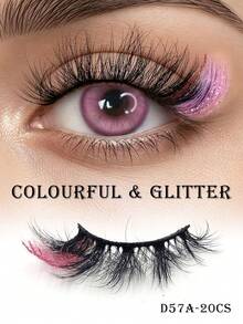 1 Pair Glitter False Eyelashes, Colorful Fluffy Faux Mink Lashes With Sequins, Suitable For Makeup Artists, Cosplay, Halloween Colorful Lash Extensions - Multicolor - View 10
