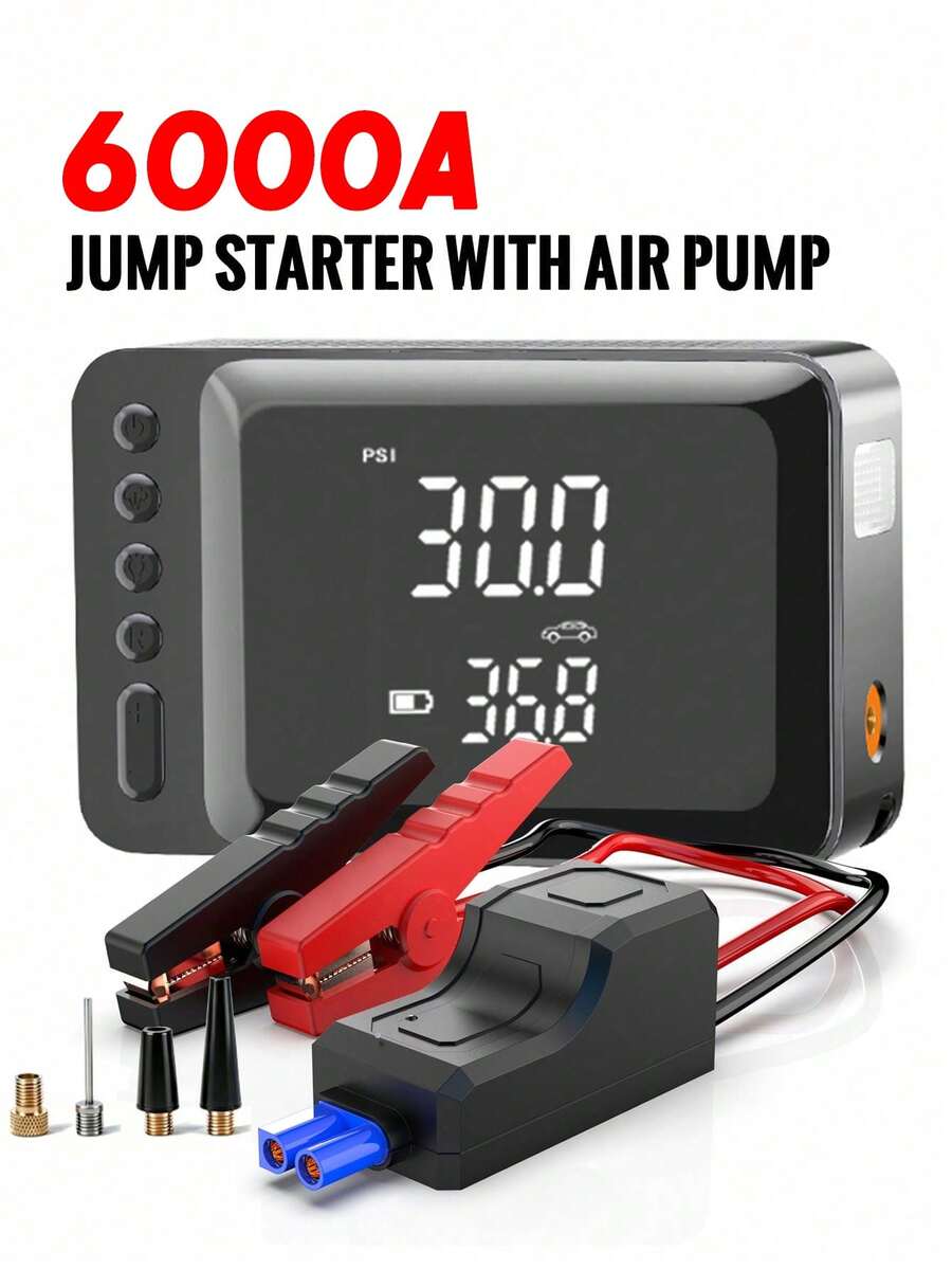 Alat Starter Mobil 6000A dengan Pompa Udara, Pengisi Angin Ban 140 PSI, Layar Digital, Lampu LED, dan Power Bank USB, Starter Aki Portabel, Cocok untuk Perjalanan Musim Dingin, Perjalanan Darat, dan Situasi Aki Mati, Hadiah untuk Pria dan Wanita - Wireless - View 1