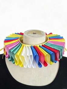 1PC Men's Halloween Rainbow Satin Pleated Collar, Clown Fan-Shaped Fake Collar, Party Costume Accessory, Halloween Costume Party Stage Styling Accessory - Rainbow Clown Ruff Collar - View 7