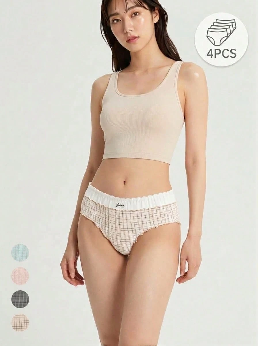 Mystèrelle Set 4 quần lót nữ họa tiết lưới viền bèo nhiều màu - Nhiều màu - Xem 1