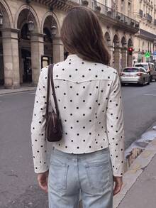 Women's Regular Jacket With Black And White Polka Dots, Casual Top, Suitable For Office And Street Style, Perfect For Winter And Halloween Outfits - White - View 4