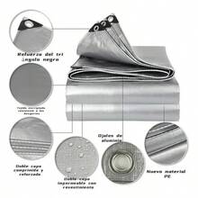 Lona Reforzada EKR de 3x6 Metros Impermeable con Protección UV, Plateada - Plateado - Ver 6
